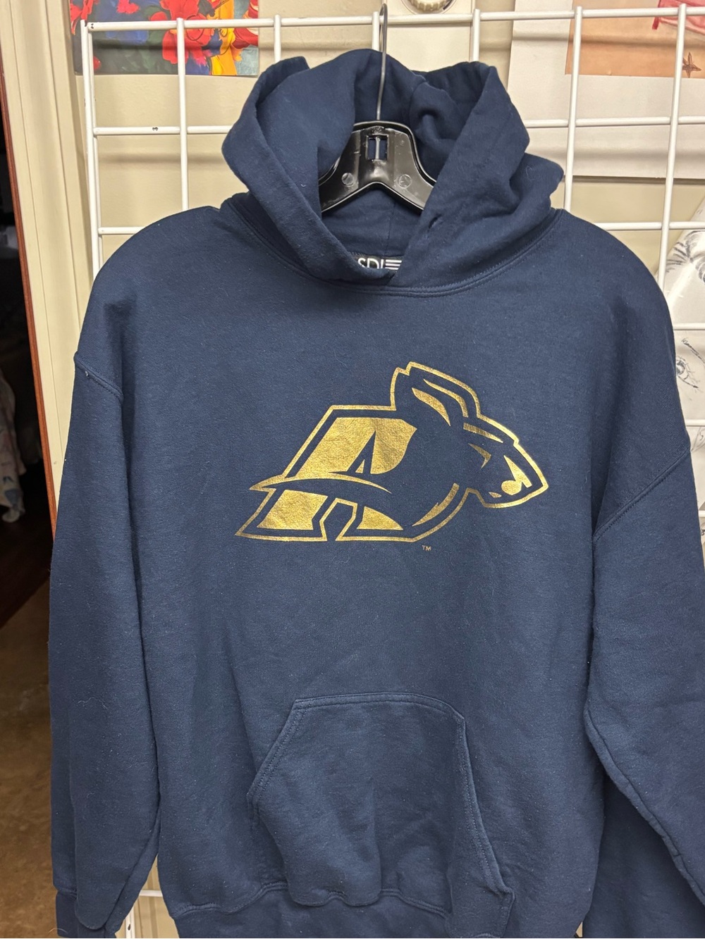 Vintage Akron Zips SDI Hoodie Sweatshirt Navy Blue Gold Metallic Medium EUC